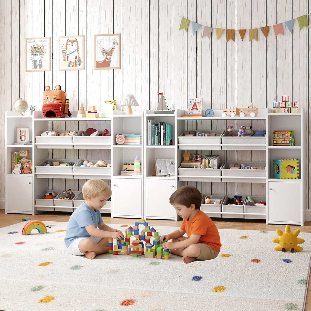 tikross Kids Toy Storage Organizer, White | Toddler Storage Cabinet with 8 Removable Storage Baskets, Multi Storage Cubbies, for Playroom, Kids Room, Living Room
