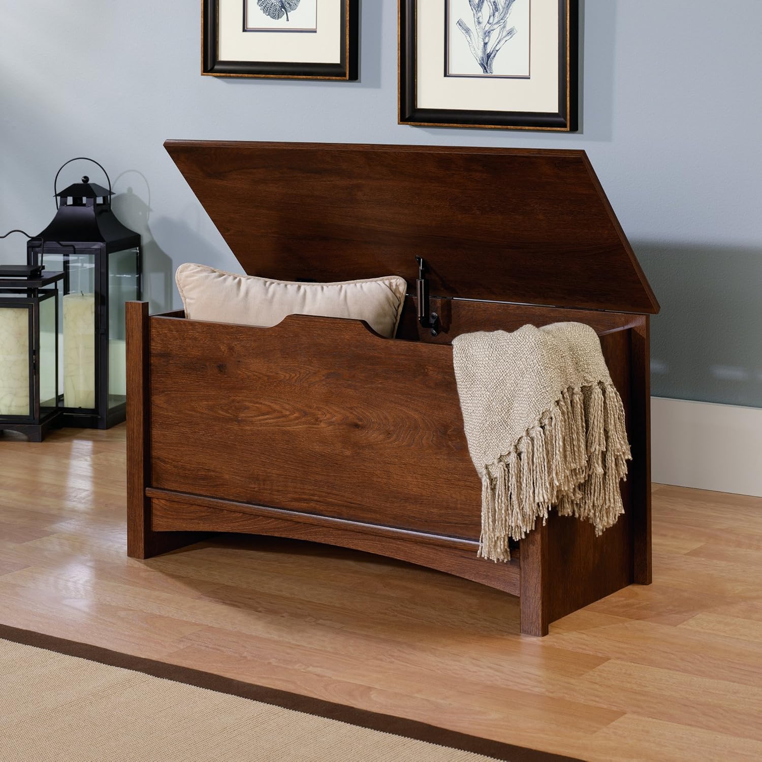 Sauder Shoal Creek Storage Chest, Toy Storage Chest for Living Room, Storage Trunk, in Oiled Oak