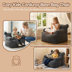 Kids Bear Ear Bean Bag Chair, Stuffed Toddler Sofa Chair with Pocket, Lazy Floor Chair for Boys and Girls, for Gaming, Reading, Nursery Playroom Bedroom