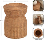 Kate and Laurel Thatch Modern Woven Rattan Round Storage Side Table, 17 x 17 x 21, Natural Rattan, Lift-Top End Table for Use as Hidden Storage Basket, Nursery Toy Storage, or Small Laundry Hamper