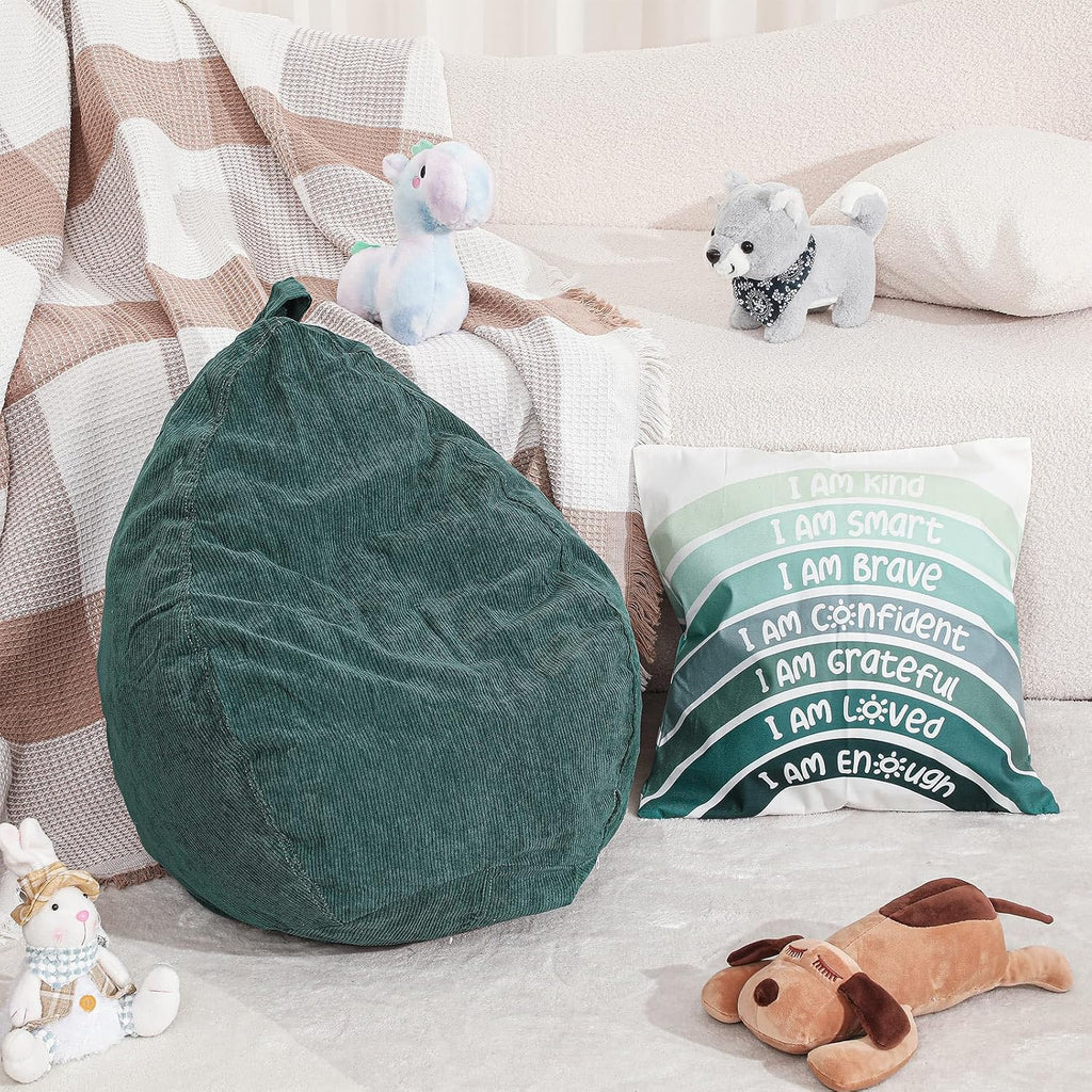 Cozy Corner for Kids Classroom Storage Bean Bag Chair Cover (No Filler) with Rainbow Throw Pillow Covers, Bean Bag Chair for Reading Nook, Classroom, Nursery(Small, Rainbow, Green)