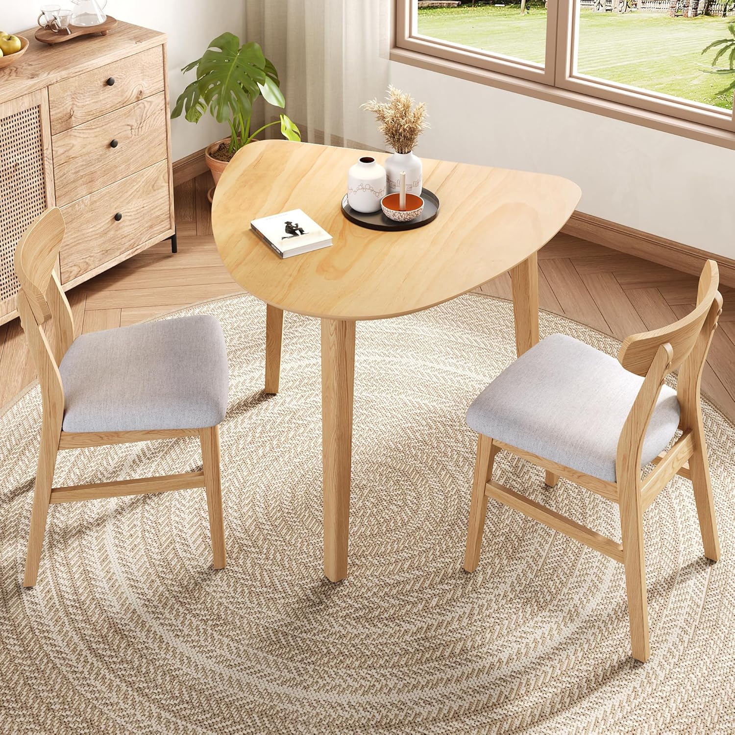 Triangular Wood Table - 35.91" Modern Space-Saving Geometric Side Table for Living Room, Bedroom, Kitchen, Natural Finish for Living Room, Small Space, Natural
