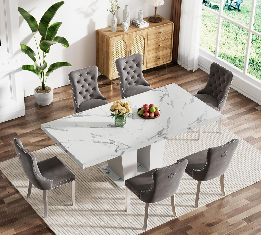 HomVent Extendable Dining Room Table Set for 6, Dining Table Set with Chairs, 6 Chair Dining Table Set, 63"-78.7" Wood Rectangle Farmhouse Expandable Kitchen Table Sets for Apartment Expanding