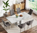 63"-78.74" White Faux Marble Extendable Dining Room Table Set for 6, 7-Piece Dining Table Set with 6 Chairs, Rectangle Wooden Expanding Kitchen Table and Grey Upholstered Chairs Set