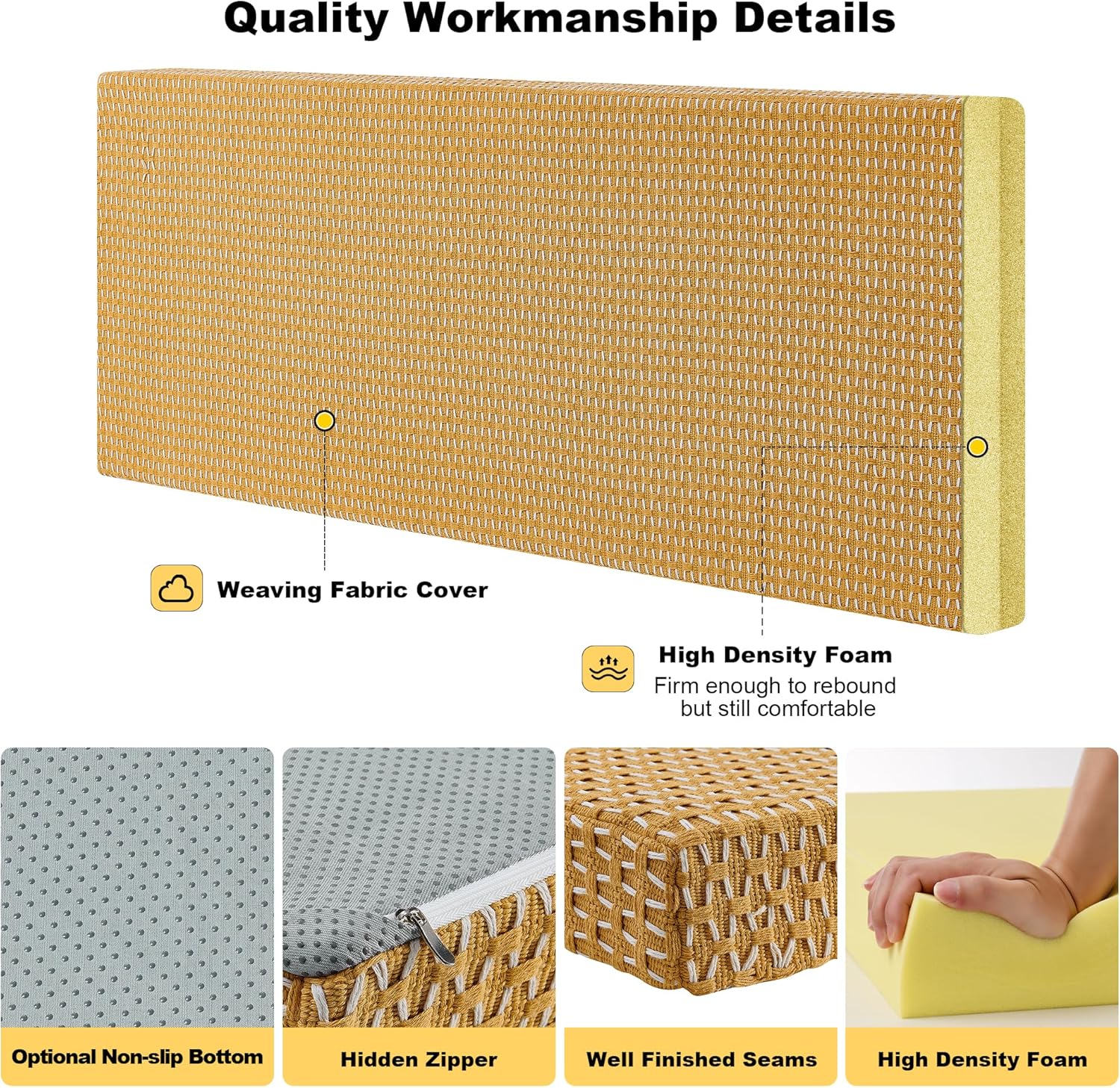 Custom Window Bench Seat Cushion Heavy Wicker Weaving Texture Customized Bay Window Sill Seating Foam Cushions for Indoor Furniture, Mudroom Entryway, Reading Kitchen Breakfast Nook, Non Slip Bottom