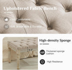 LOULENS French Vintage Bench, Linen Fabric Entryway Bench, Upholstered Tufted End of Bed Bench with Brushed Wood Legs,Light Brown