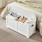 VASAGLE Storage Chest, Storage Bench with 2 Safety Hinges, Farmhouse Style, 15.7 x 39.4 x 18.3 Inches, for Entryway, Bedroom, Living Room, Cloud White ULSB061T10