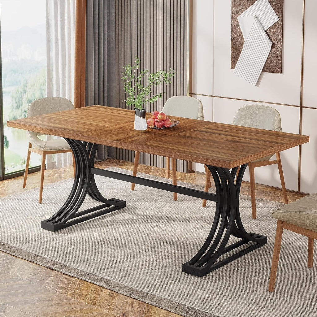 Tribesigns 63-Inch Rectangular Dining Table for 4 to 6, Modern Kitchen Table with Stylish Metal Trestle Legs, Large Dinner Table for Dining Room, Chair Not Included (Rustic Brown and Black)