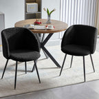 NORDICANA 3 Piece Dining Table and Chair Set, 37-Inch Engineered Wood Round Table Set with Black Fuzzy Sherpa Armchairs, Metal Leg for Small Spaces
