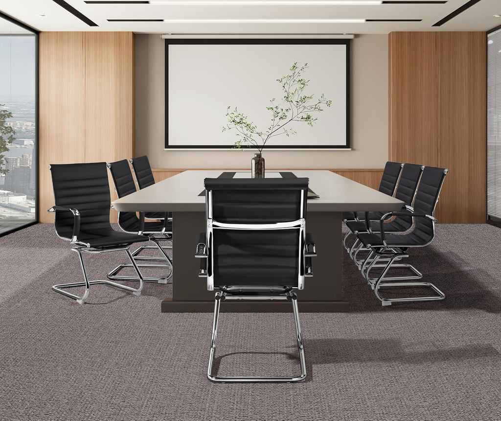 Yaheetech Faux Leather Office Reception Chair Without Wheels Mid Back Ergonomic Guest Chairs for Conference Reception Room Waiting Room, Set of 2 Black