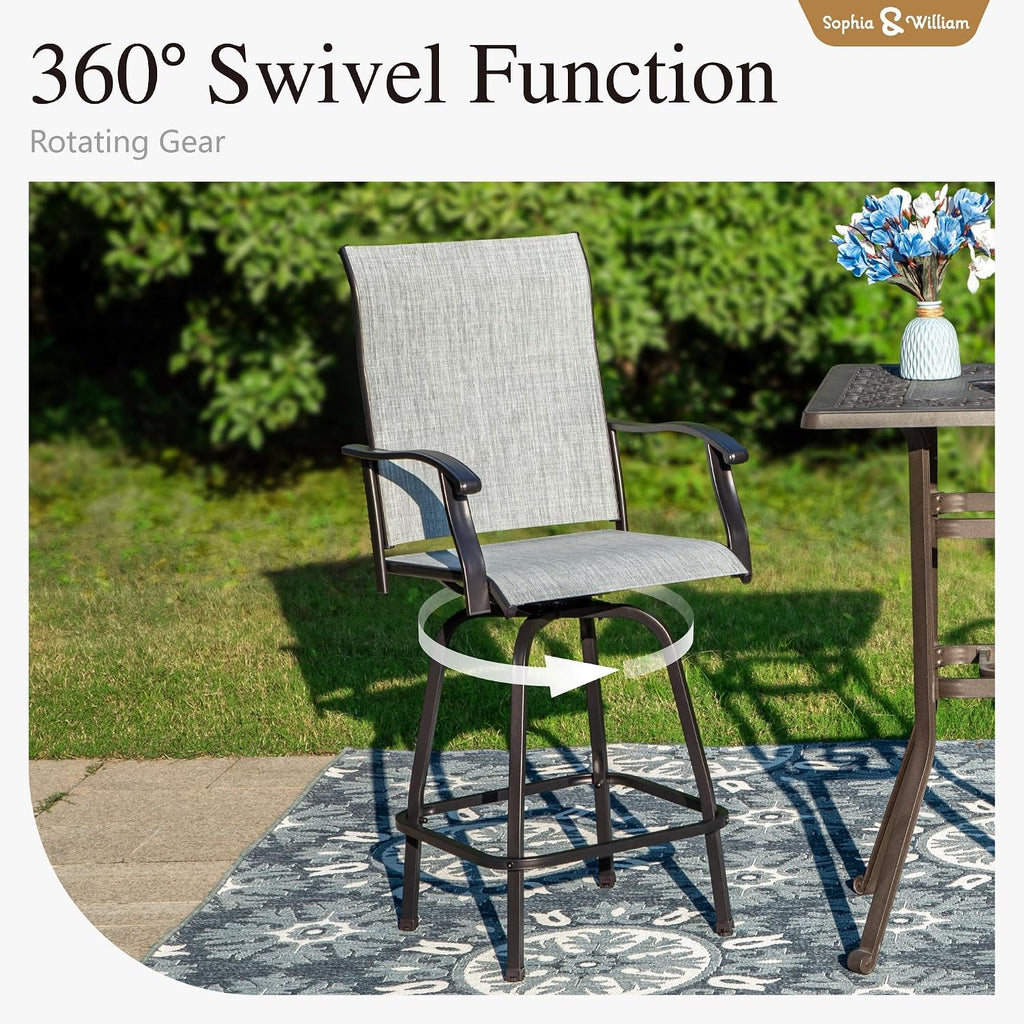 Sophia & William Outdoor Bar Stools Set of 4, Bar Height Patio Chairs, Outdoor Swivel Bar Stools High Top Patio Chairs, Supports 300 lbs (Light Grey Fabric)