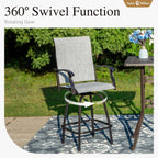 Sophia & William Outdoor Bar Stools Set of 4, Bar Height Patio Chairs, Outdoor Swivel Bar Stools High Top Patio Chairs, Supports 300 lbs (Light Grey Fabric)