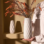 VICTOR & TERESA Ceramic Vase for Flowers, 10'' Set of 2 Decorative White Vases for Home Decor, Farmhouse Vases for Pampas Grass, Table, Mantel, Living Room, Shelf, Centerpieces, Gifts for Mom