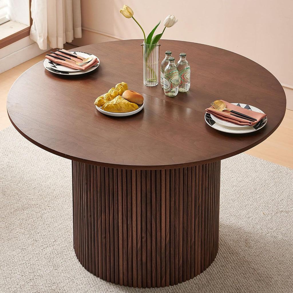 Homedot Round Kitchen Dining Table Set for 4, Modern Breakfast Dinner Dinette Table Set with Navy Blue Dining Side Chairs Upholstered, Mid Century Wooden Dining Set for Dining Room, Reception Room