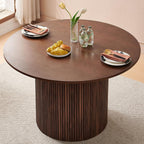 Homedot Round Kitchen Dining Table Set for 4, Modern Breakfast Dinner Dinette Table Set with Navy Blue Dining Side Chairs Upholstered, Mid Century Wooden Dining Set for Dining Room, Reception Room