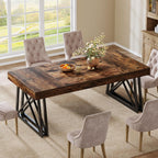 Tribesigns 63-Inch Dining Table for 4-6, Industrial Farmhouse Kitchen Table with Reinforced X-Shaped Metal Legs for Dining & Living Room, Kitchen, Vintage Brown and Black