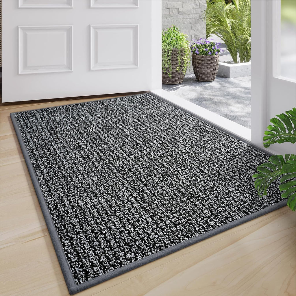 Front Door Mat Indoor Entrance 17"x30", Low-Profile Non Slip Inside Doormat for Entryway, Dirt Resistant Absorbent Front Porch Back Door Welcome Entry Door Mats, Washable Easy Clean, Gray