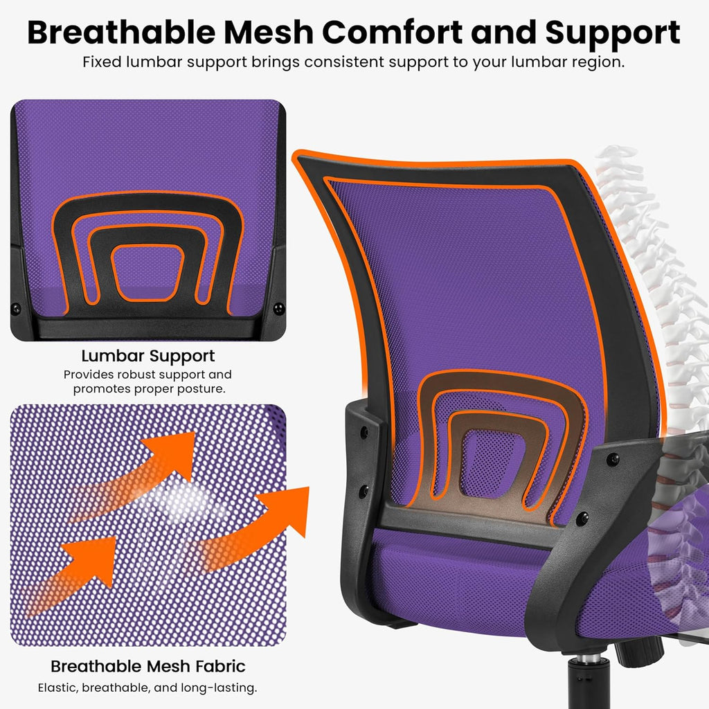 Topeakmart Executive Office Desk Chair Ergonomic Mesh Back Office Chair Adjustable Work Chair with Lumbar Support and Swivel Rolling Wheels for Home Office Conferecne Roon and Study, Purple