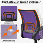 Topeakmart Executive Office Desk Chair Ergonomic Mesh Back Office Chair Adjustable Work Chair with Lumbar Support and Swivel Rolling Wheels for Home Office Conferecne Roon and Study, Purple