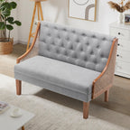 Upholstered Settee Bench Small Loveseat Sofa Rattan Dining Bench with Back Banquette Seating for Kitchen Dining Room Living Room Button Tufted Mini Couch Grey