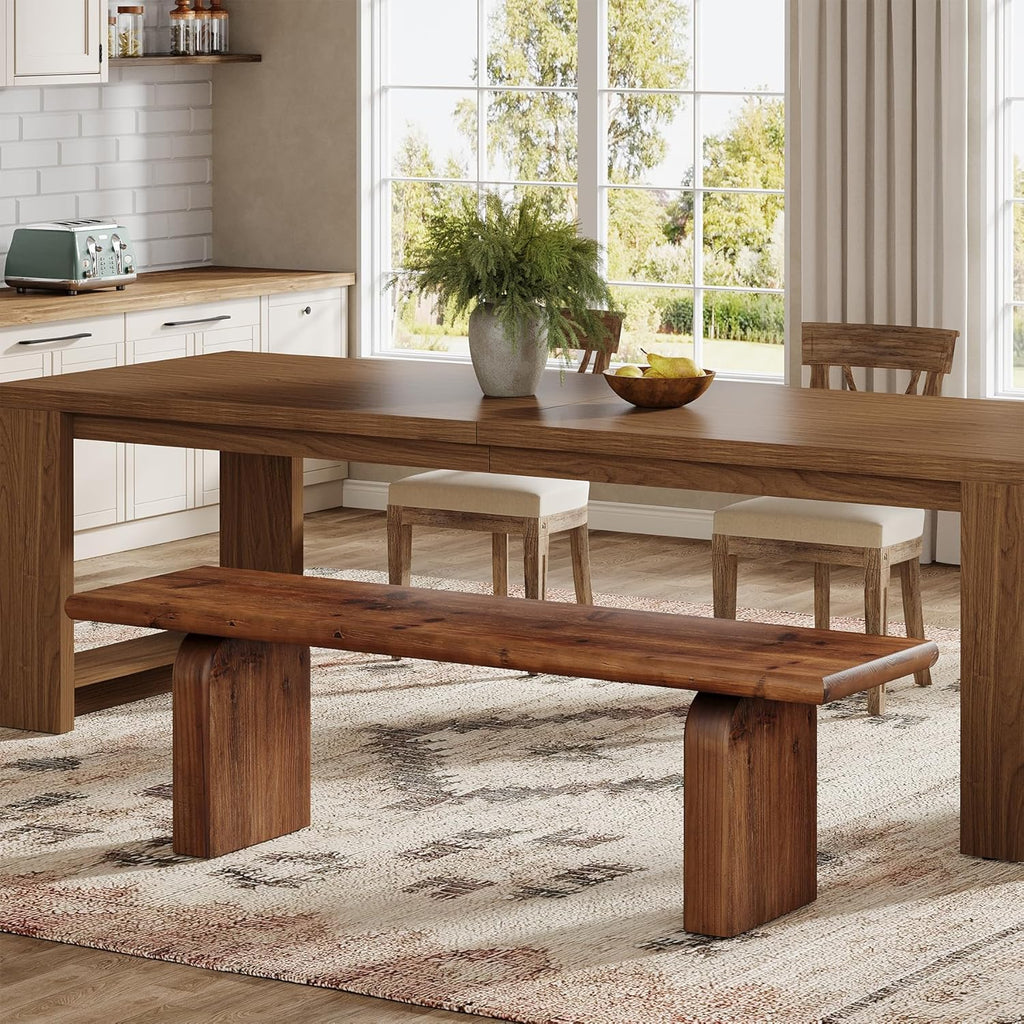62.99-Inch Solid Wood Entryway Bench, Farmhouse Indoor Wooden End of Bed Bench for Entryway, Hallway, Bedroom, Dining Room, Living Room, Easy Assembly, Rustic Brown