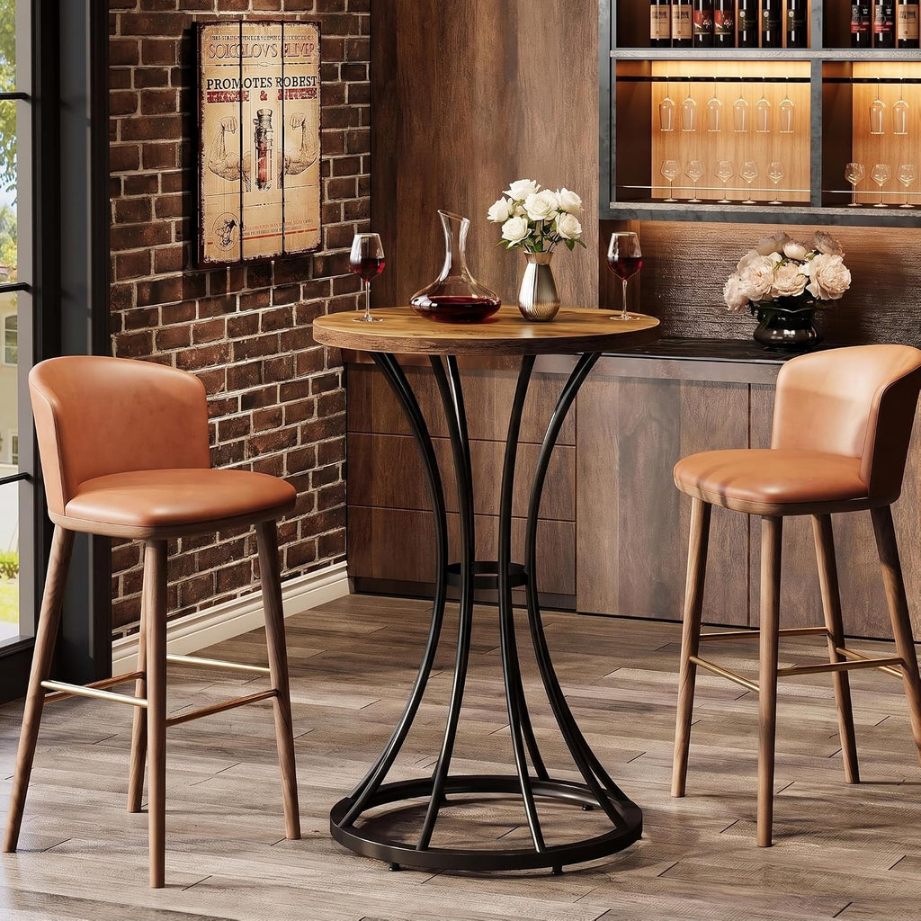 Tribesigns 37.4" H Bar Table, Round Bar Table with Curved Metal Base, Bar Height Table for Small Spaces, Living Room, Kitchen, or Apartments (Brown & Black) (1)