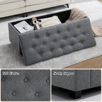 43" Ottoman with Storage and Sturdy Metal Frame, Tufted Upholstered Storage Bench, Modern Footboard Hideaway Chest with Removable Lid and Footrest for Living Room, Entryway (Dark Gray)