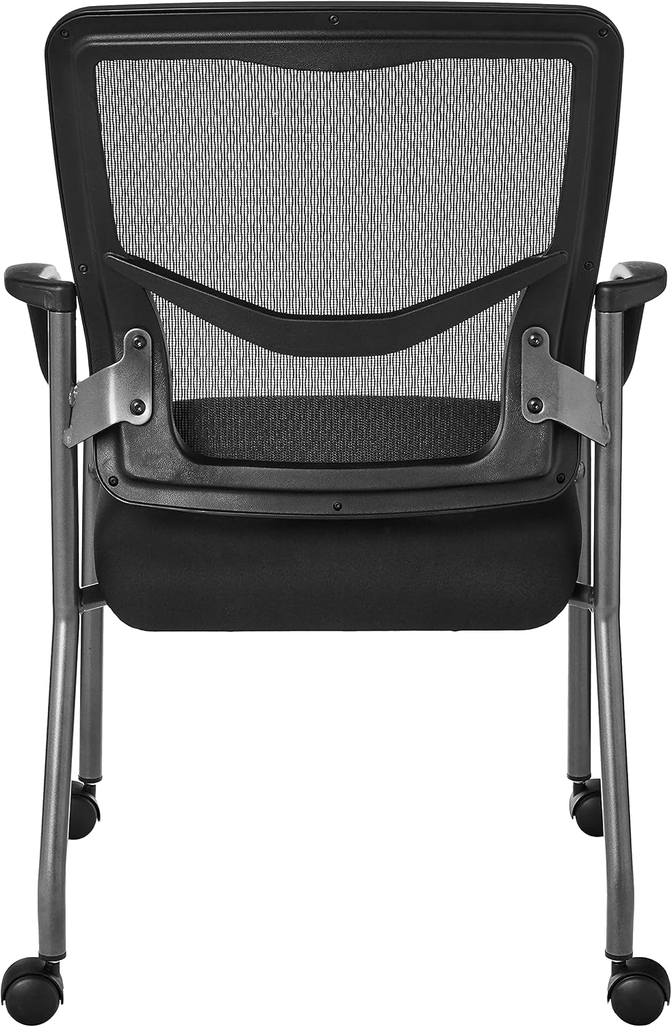 Office Star ProGrid Deluxe Stackable Visitor's Chair with Breathable Back and Padded Lumbar Support Seat, with Rolling Casters, Coal FreeFlex