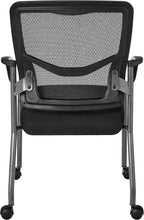 Office Star ProGrid Deluxe Stackable Visitor's Chair with Breathable Back and Padded Lumbar Support Seat, with Rolling Casters, Coal FreeFlex