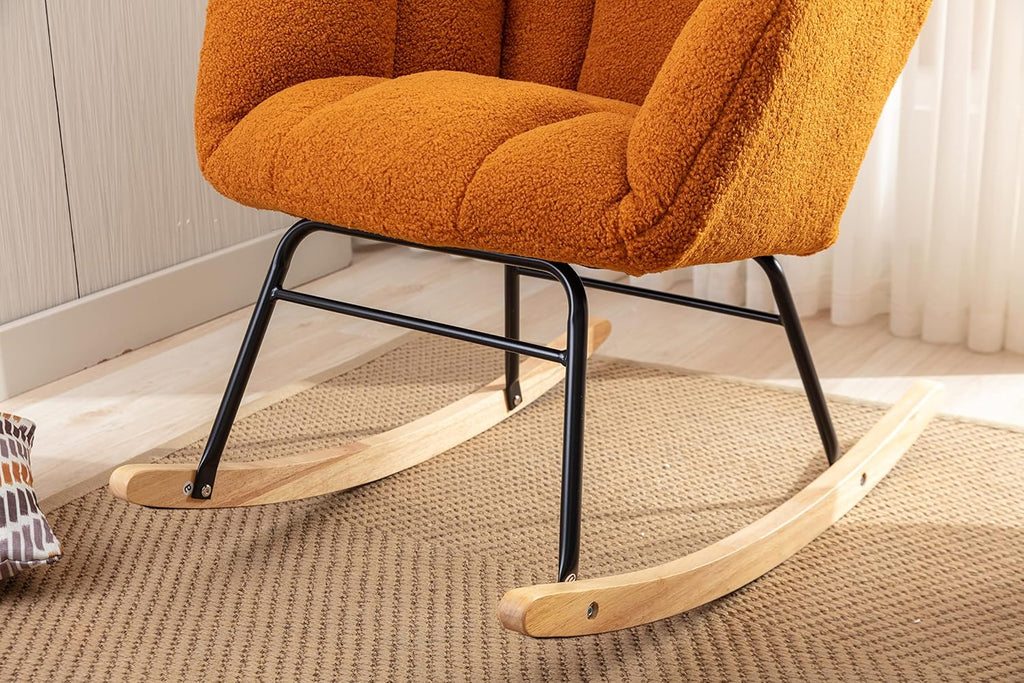Adulto Teddy Rocking Chair Outdoor Indoor Living Room Nursery Wooden G,A5 | Soft teddy fabric rocking chair with foam filling, wooden frame, and metal base. Supports up to 250 LBS. Easy 25-min ass