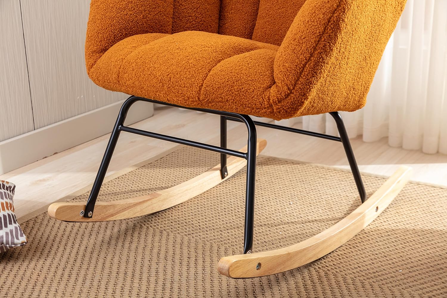 Adulto Teddy Rocking Chair Outdoor Indoor Living Room Nursery Wooden G,A5 | Soft teddy fabric rocking chair with foam filling, wooden frame, and metal base. Supports up to 250 LBS. Easy 25-min ass