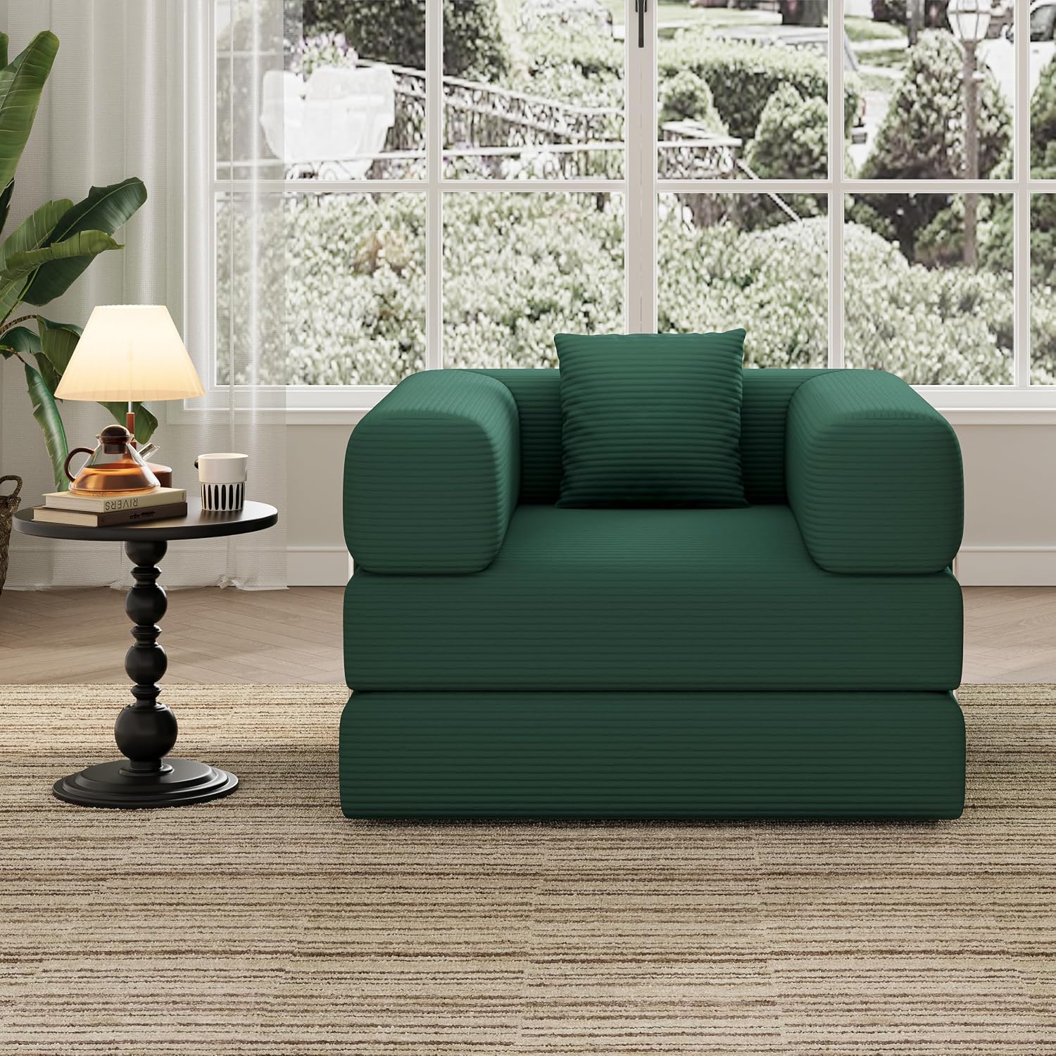 Single Couch Sofa for Small Spaces 2 in 1 Convertible Sofa to Lounger Comfy Bean Bag Chair for Adults with Removable Cover with Pillows for Bedroom, Apartment, Office (Green, 35.43" Single Sofa)