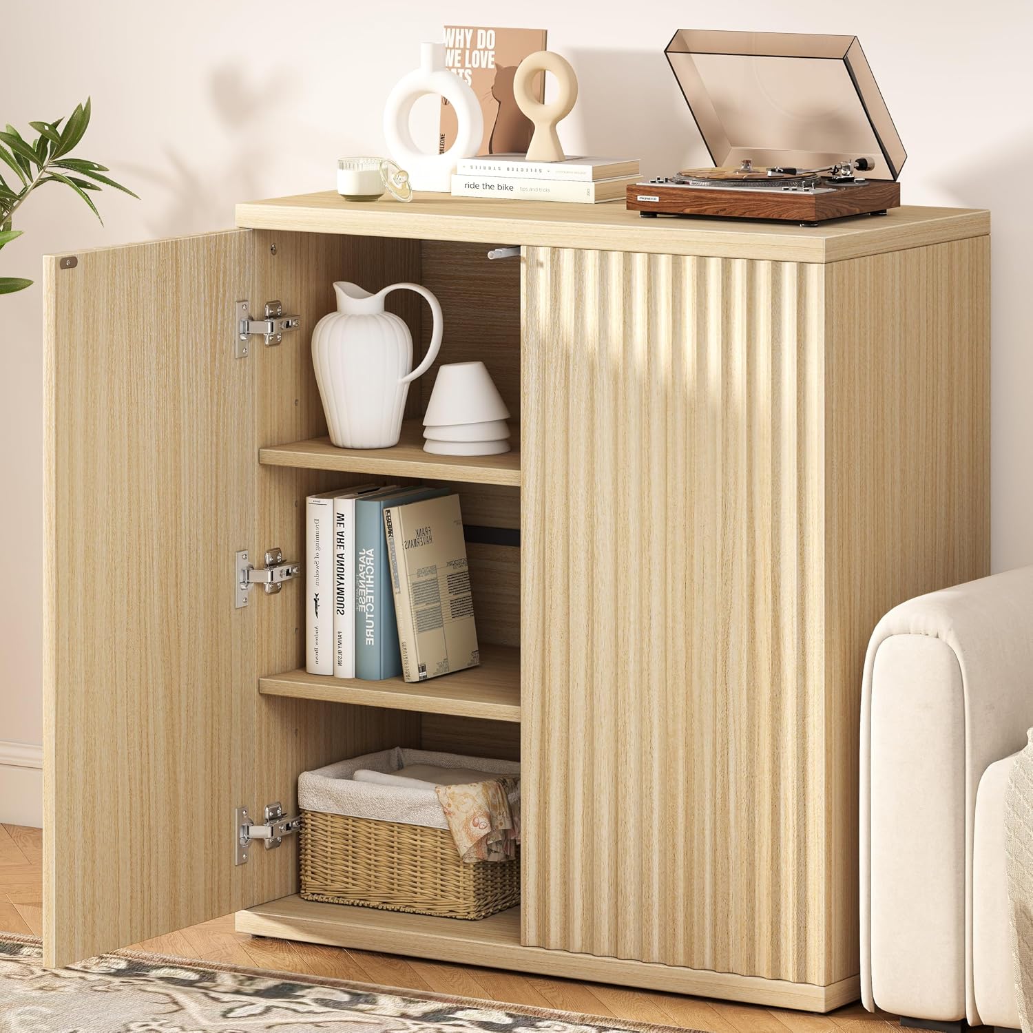 Fluted Sideboard Buffet Cabinet with Storage, Wood Sideboard Cabinet with Doors, Small Credenza Buffets & Sideboards for Kitchen Room, Accent Cabinets for Entryway Living Room Hallway Home