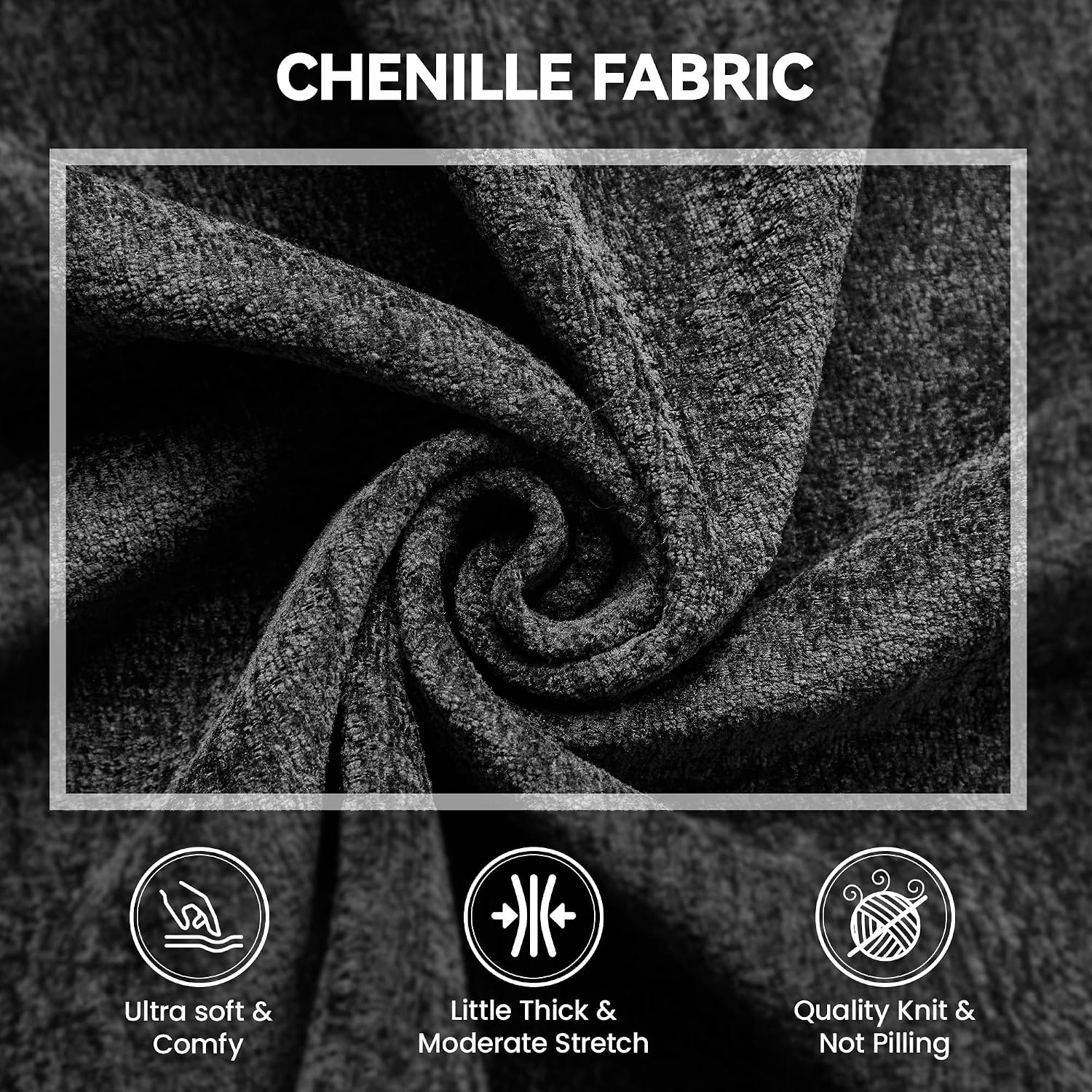 167'' Boneless Chenille U Shaped Couch, Oversized Modular Sectional 8 Seater Sofa, Modern Deep Seat Corner Cloud Compressed Couch, No Assembly Sleeper Sofa with Chaise for Living Room, Black
