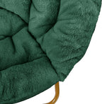 EMMA + OLIVER Ersa Oversize Folding Saucer Chair - Emerald Faux Fur Moon Chair - Soft Gold Metal Frame - 38" Portable Folding Chair - for Dorm and Bedroom
