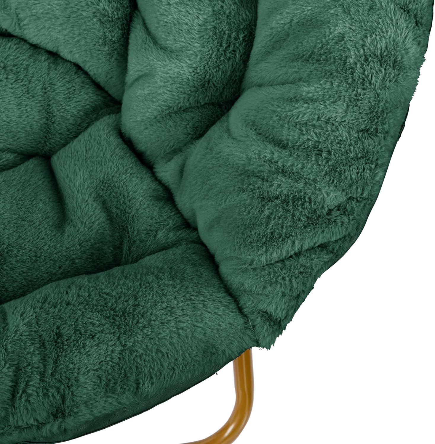 EMMA + OLIVER Ersa Oversize Folding Saucer Chair - Emerald Faux Fur Moon Chair - Soft Gold Metal Frame - 38" Portable Folding Chair - for Dorm and Bedroom