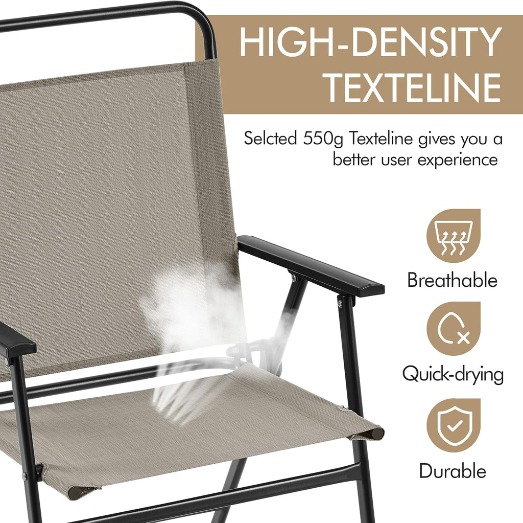 Yaheetech Outdoor Patio Chairs Set of 4, Folding Patio Chairs with Metal Frame, Armrests, Portable Dining Chairs for Camping, Lawn, Garden and Porch, Brown