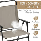 Yaheetech Outdoor Patio Chairs Set of 4, Folding Patio Chairs with Metal Frame, Armrests, Portable Dining Chairs for Camping, Lawn, Garden and Porch, Brown