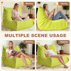 Bean Bag Chair for Adults - Large Bean Bag with Lumbar Pillow, Oversized Airpore Boneless Chair with High-Rebound Memory Foam, Lazy Floor Sofa for Reading, Gaming, Living Room, Bedroom, Green