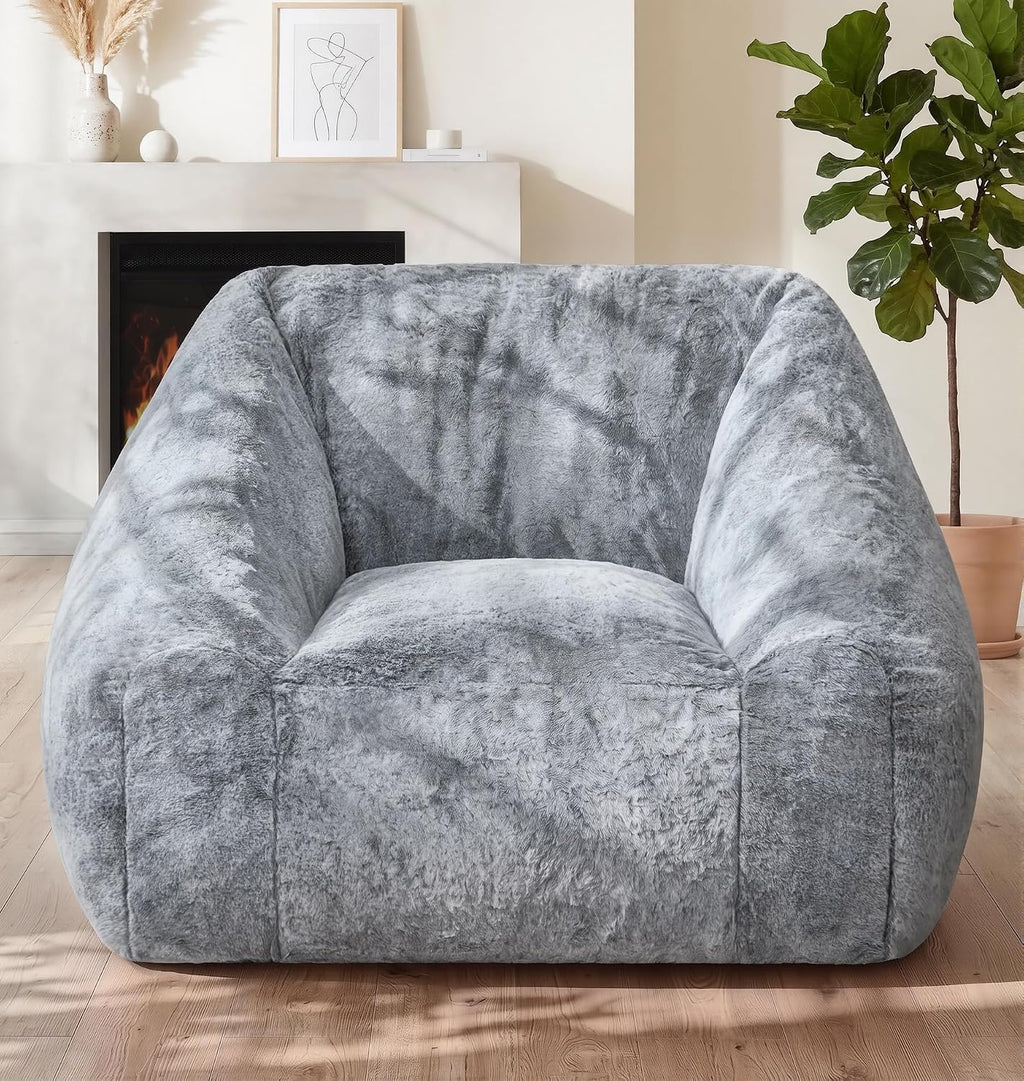 Hobestluk Bean Bag Chair Plush Accent Chair Armrest Living Room Adult Grey | Memory Foam Filled,Oversized Large Cozy Comfy Plush Chair,Lazy Sofa,Armrest,Living Room Bedroom Dorm,Washable cover
