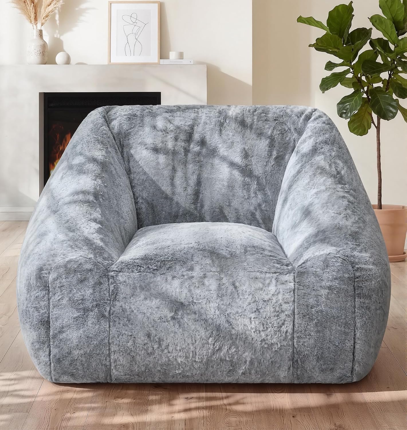 Hobestluk Bean Bag Chair Plush Accent Chair Armrest Living Room Adult Grey | Memory Foam Filled,Oversized Large Cozy Comfy Plush Chair,Lazy Sofa,Armrest,Living Room Bedroom Dorm,Washable cover