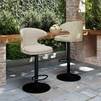 Furnimart Outdoor Bar Stools Set of 2, 360° Swivel Patio Bar Chairs with Adjustable Height & Waterproof Cover, PU Seat & Textilene Mesh Back, Counter & Bar Height Stools for Backyard, Balcony, Beige