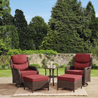HILLGA Luxury 5PCS Outdoor Swivel Rocker Patio Chairs of 2 with 6 Inch Thick Cushions and Side Table, All Weather Outdoor Chairs High Back Wicker Patio Furniture Set for Porch and Deck, Burgundy