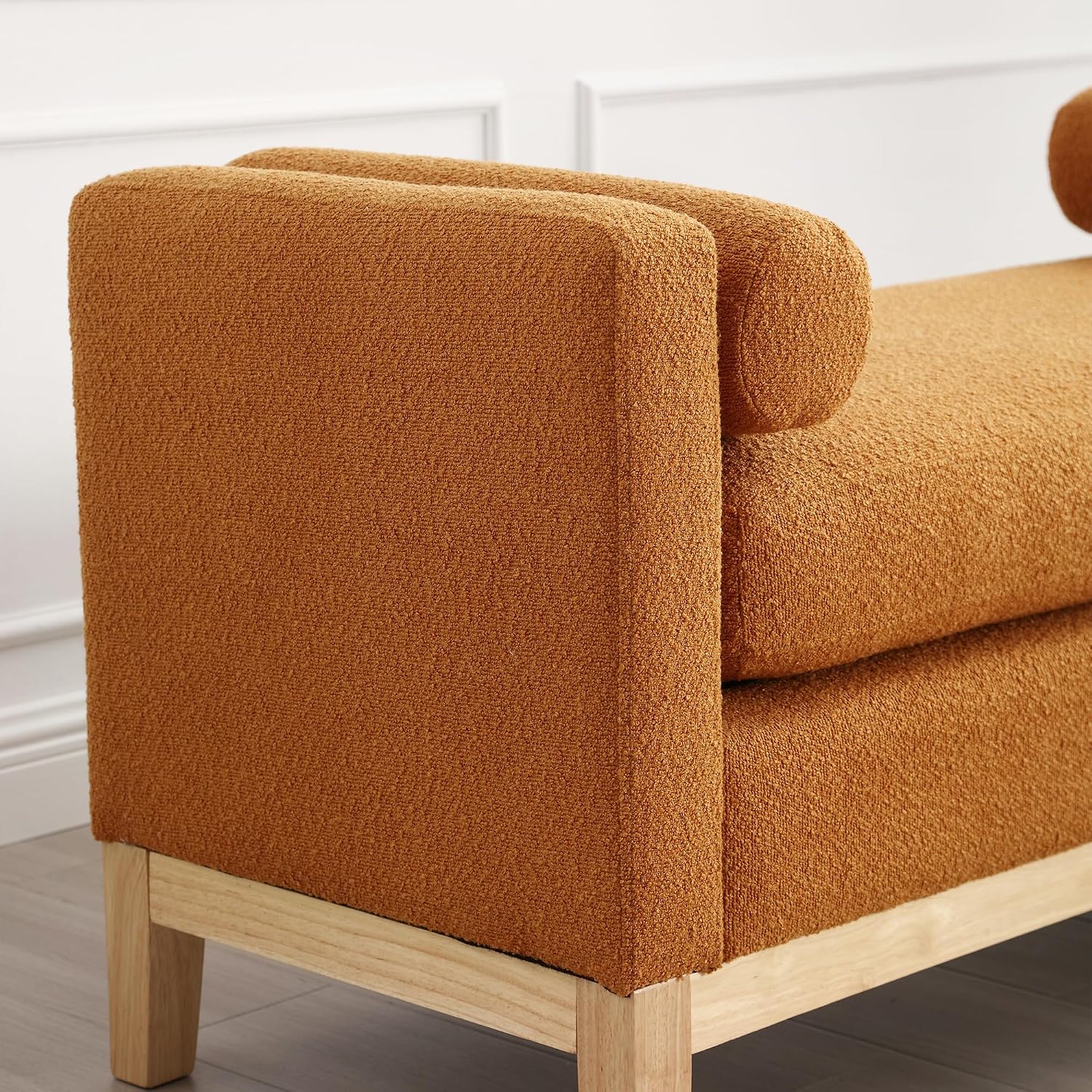 Ottoman Bench,End of Bed Bench with Wood Legs & Bolster Pillows,Upholstered Bench for Bedroom, Living Room, Entryway,53.5" W, Navy (Caramel)