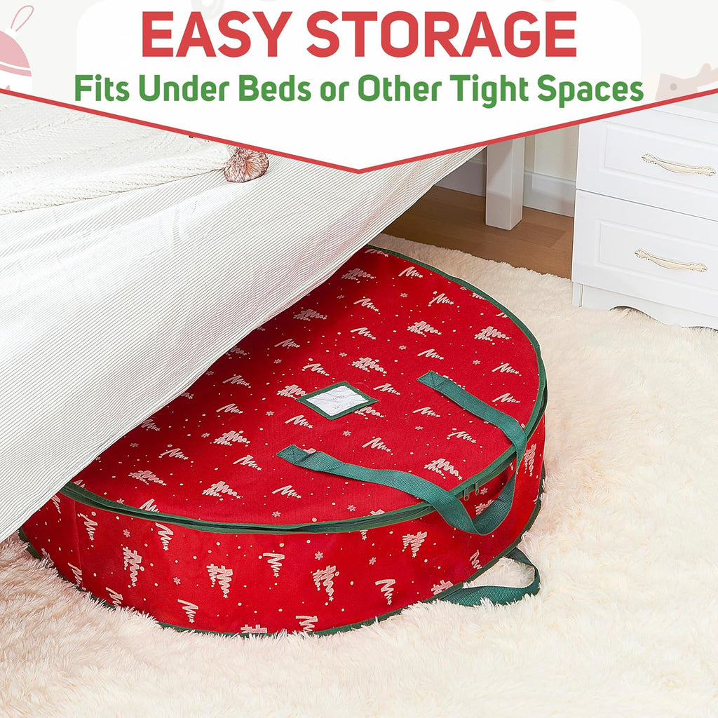 36 Inch Wreath Storage Container, 1 Pack Deluxe Wreath Storage Bag with Dual Zippers, Easy Access Christmas Wreath Storage Bag with Carry Handles and Clear Label Pocket