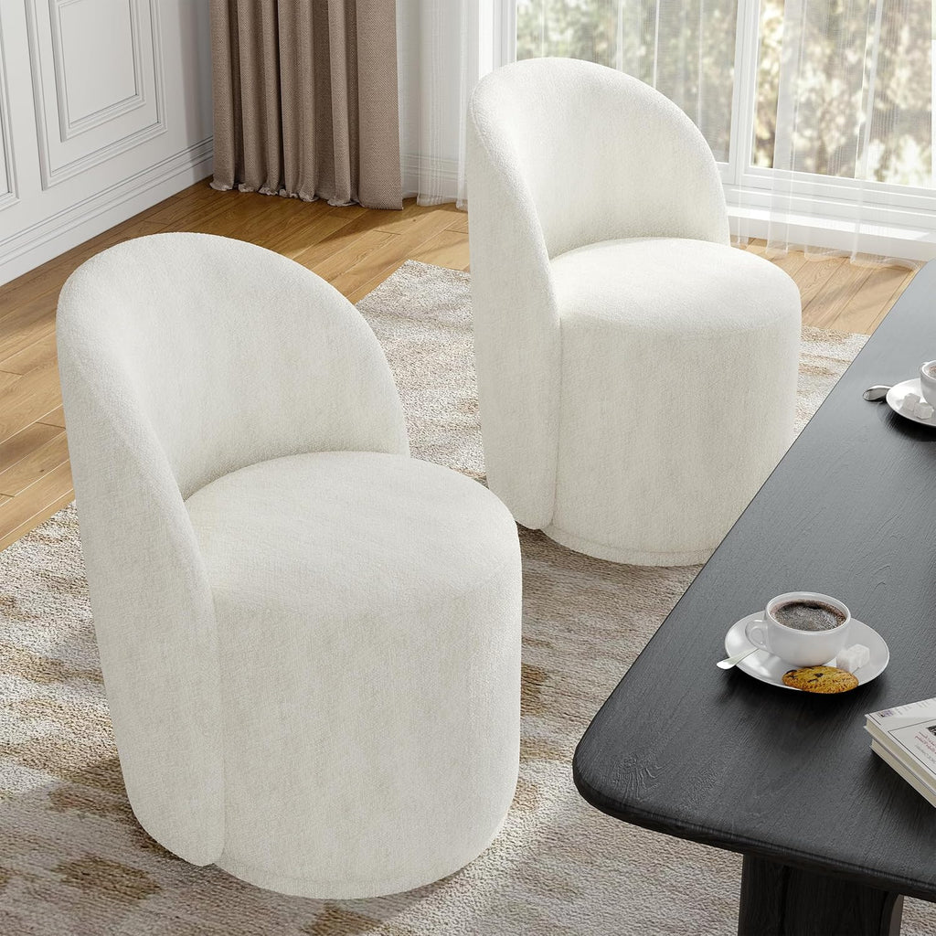 Lumibee Swivel Barrel Dining Chairs, Modern Upholstered Round Dining Chairs with 360° Rotation, Comfy Chenille Fabric Armless Accent Makeup Vanity Chair for Dining/Living Room Makeup Room, Beige