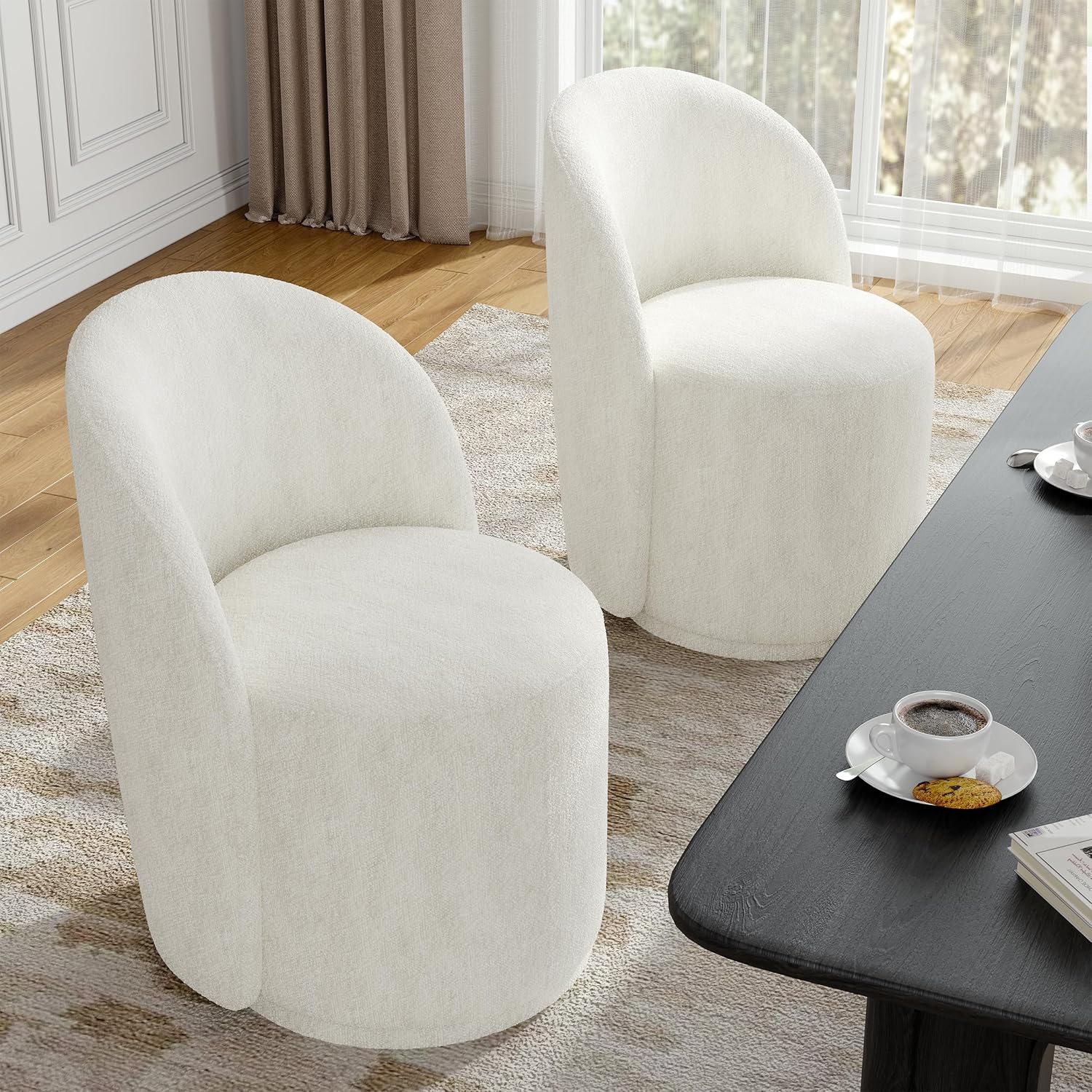 Lumibee Swivel Barrel Dining Chairs, Modern Upholstered Round Dining Chairs with 360° Rotation, Comfy Chenille Fabric Armless Accent Makeup Vanity Chair for Dining/Living Room Makeup Room, Beige
