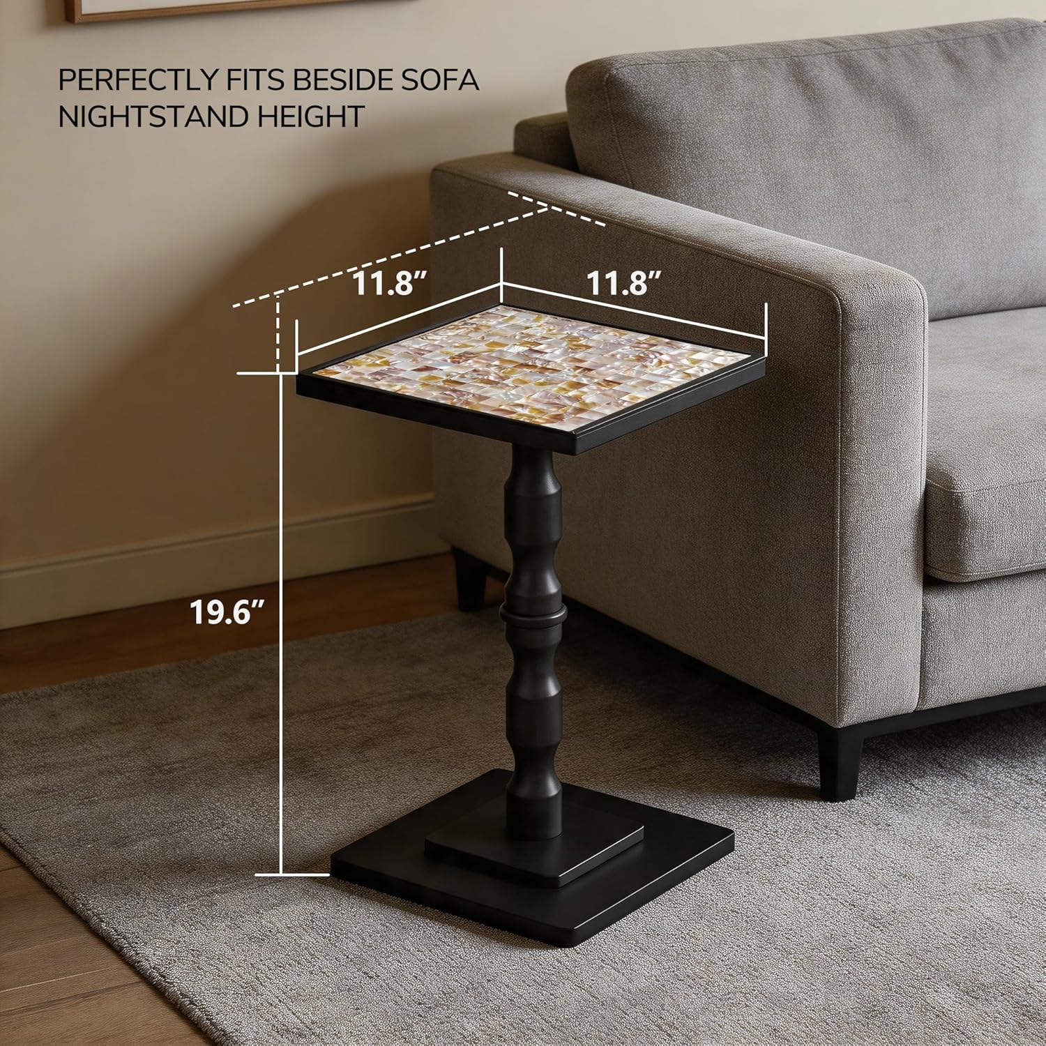 AMBIRD Mosaic Shell Accent Side Table – Handcrafted Small End Table for Tight Corners, Beside Chairs & Plant Display | No-Tool Assembly, Modern Vintage Decor for Bedroom, Living Room (11.8")