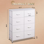 WLIVE Fabric Dresser for Bedroom, Tall Dresser with 8 Drawers, Storage Tower with Fabric Bins, Double Dressers, Chest of Drawers for Closet, Playroom, Dormitory, White