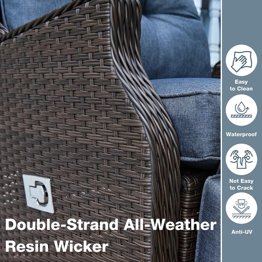 Outdoor Indoor Wicker Recliner with Adjustable Back and Footrest, Patio Reclining Chair with Flip-up Table, Outdoor Rattan Lounge Chair,Navy